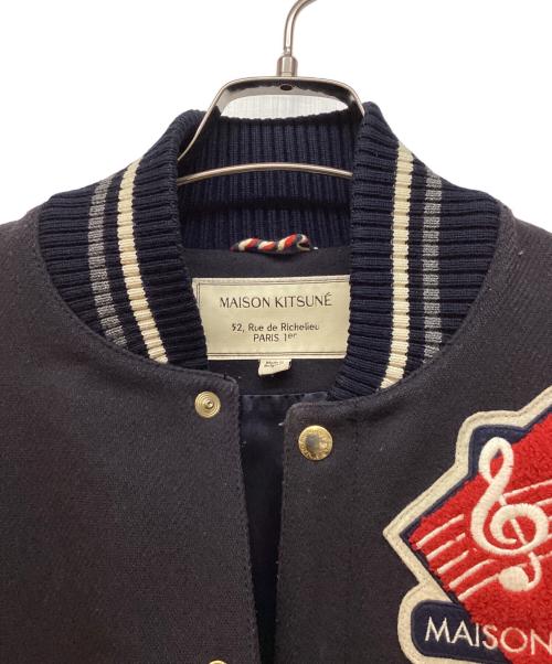 maison kitsune（メゾンキツネ）maison kitsune (メゾンキツネ) レザースリーブスタジャン ブラック サイズ:Sの古着・服飾アイテム