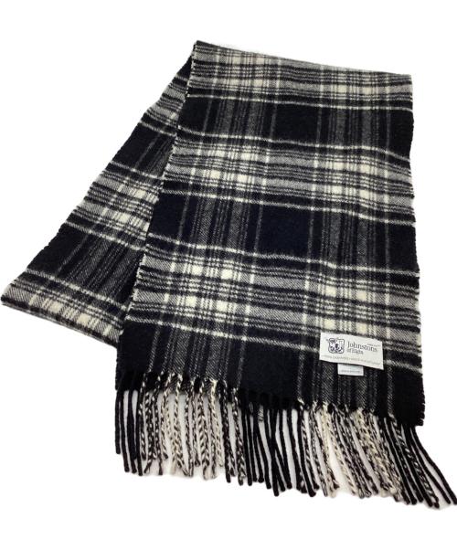 JOHNSTONS OF ELGIN（ジョンストンズオブエルガン）JOHNSTONS OF ELGIN (ジョンストンズオブエルガン) カシミヤマフラー ブラック×ホワイトの古着・服飾アイテム
