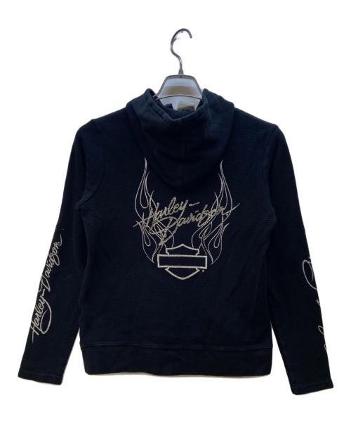 HARLEY-DAVIDSON（ハーレーダビッドソン）HARLEY-DAVIDSON (ハーレーダビッドソン) 長袖フーデッドヘンリーネックカットソー ブラック サイズ:Lの古着・服飾アイテム