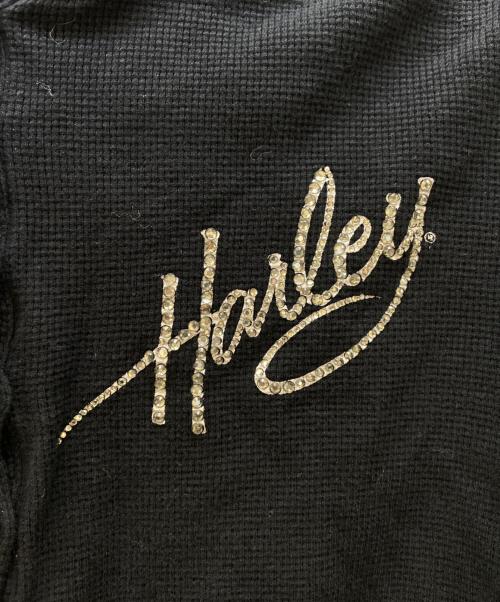 HARLEY-DAVIDSON（ハーレーダビッドソン）HARLEY-DAVIDSON (ハーレーダビッドソン) 長袖フーデッドヘンリーネックカットソー ブラック サイズ:Lの古着・服飾アイテム