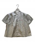 DANTONダントン）の古着「半袖シャツ/コットンリネン 半袖バンドカラーギャザーシャツ」｜ライトグレー