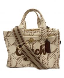 COACH（コーチ）の古着「ハンドバッグ/シグネチャー/カーゴトート/キャンバス」｜ベージュ×ぶらうｎ