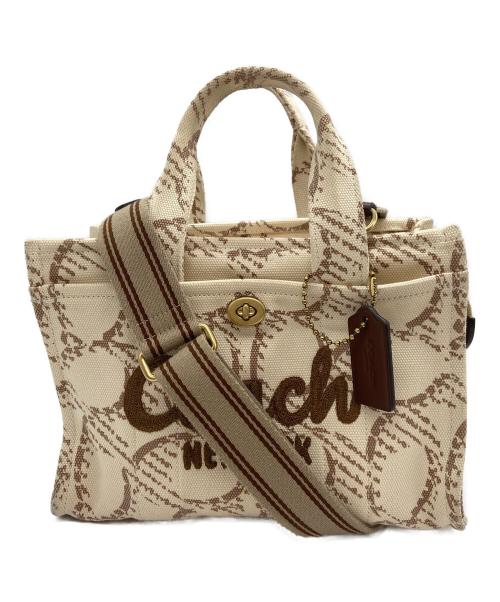 COACH（コーチ）COACH (コーチ) ハンドバッグ/シグネチャー/カーゴトート/キャンバス ベージュ×ぶらうｎの古着・服飾アイテム