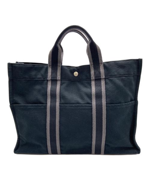 HERMES（エルメス）HERMES (エルメス) キャンバストートバッグ/フルートゥGM ブラック×グレーの古着・服飾アイテム
