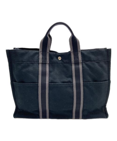 HERMES（エルメス）HERMES (エルメス) キャンバストートバッグ/フルートゥGM ブラック×グレーの古着・服飾アイテム