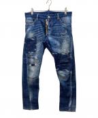 DSQUARED2ディースクエアード）の古着「ダメージデニムパンツ/Dark Reveal Wash Sexy Twist Jeans」｜インディゴ