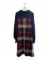BLUE LABEL CRESTBRIDGE（ブルーレーベルクレストブリッジ）の古着「BLUE LABEL CRESTBRIDGE×美人百花　チェック×ジャカードニットワンピースチェックジャカードニットワンピース」｜ネイビー×レッド