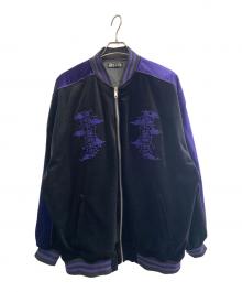 REFLEM（レフレム）の古着「REFLEM　ベロア刺繍スカジャン」｜ブラック