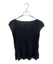 PLEATS PLEASE（プリーツプリーズ）の古着「PLEATS PLEASE　	ブラック　ノースリーブプリーツブラウス」｜ブラック