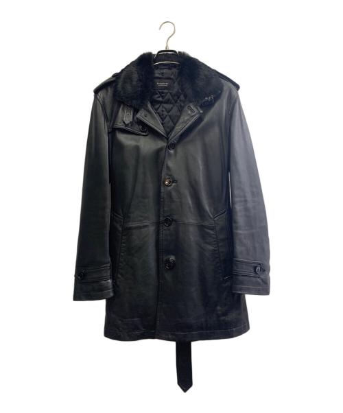 BURBERRY BLACK LABEL（バーバリーブラックレーベル）BURBERRY BLACK LABEL (バーバリーブラックレーベル) BURBERRY BLACK LABEL　ラビットファーレザーコート ブラック サイズ:Lの古着・服飾アイテム