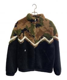 CELINE（セリーヌ）の古着「バイマテリアル カモフラージュフリースブルゾン」｜カーキ×ブラック