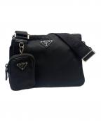 PRADAプラダ）の古着「Re-Nylon サフィアーノレザー ショルダーバッグ」｜ブラック