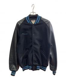 DeLong（デロング）の古着「DeLONG　ウール切替レザーブルゾン」｜ブラック