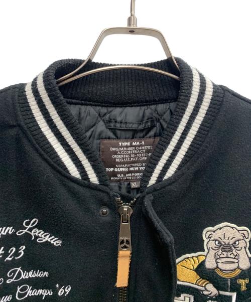TOP GUN（トップガン）TOP GUN (トップガン) TOP GUN MA-1 レザーブルゾン ブラック サイズ:XLの古着・服飾アイテム