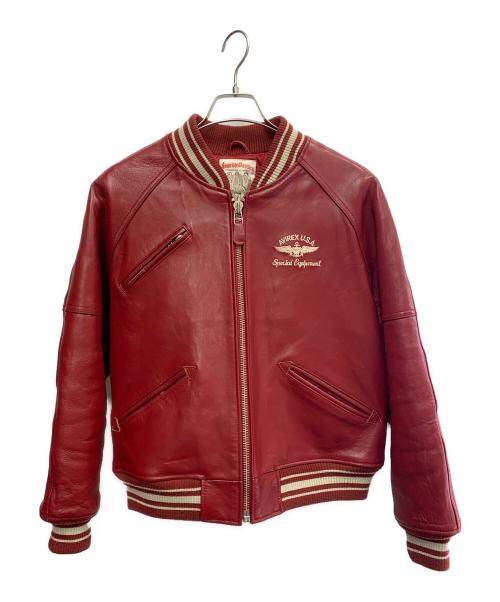AVIREX（アヴィレックス）AVIREX (アヴィレックス) AVIREX　バーシティジャケット　ラムレザージャケット レッド サイズ:XSの古着・服飾アイテム
