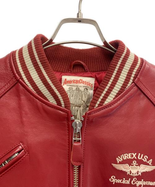 AVIREX（アヴィレックス）AVIREX (アヴィレックス) AVIREX　バーシティジャケット　ラムレザージャケット レッド サイズ:XSの古着・服飾アイテム