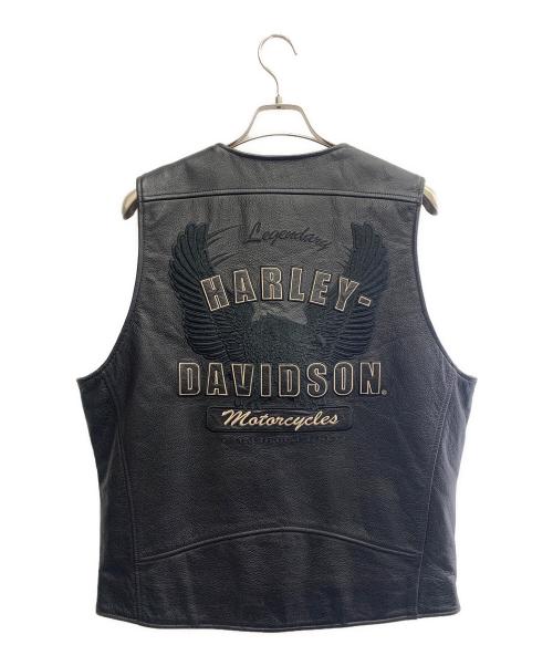 HARLEY-DAVIDSON（ハーレーダビッドソン）HARLEY-DAVIDSON (ハーレーダビッドソン) HARLEY-DAVIDSON　刺繍レザーベスト ブラック サイズ:Lの古着・服飾アイテム