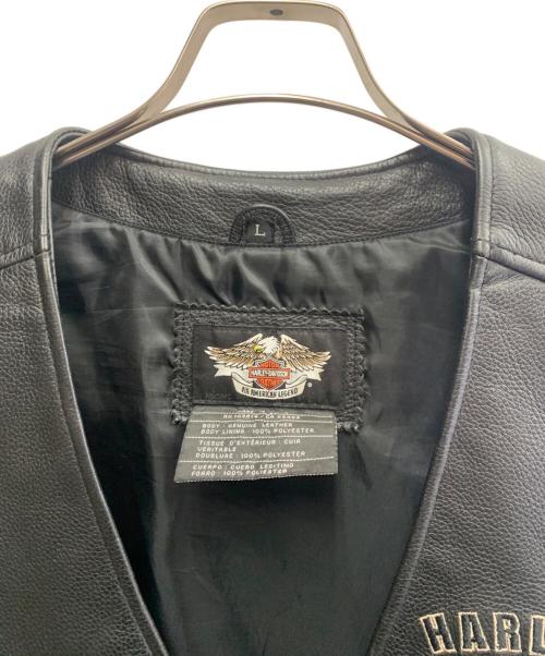 HARLEY-DAVIDSON（ハーレーダビッドソン）HARLEY-DAVIDSON (ハーレーダビッドソン) HARLEY-DAVIDSON　刺繍レザーベスト ブラック サイズ:Lの古着・服飾アイテム