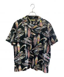 Sun Surf（サンサーフ）の古着「COTTON × LINEN OPEN SHIRT “SURFBOARDS”　」｜ブラック