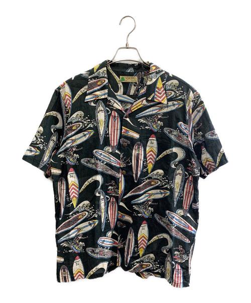 Sun Surf（サンサーフ）Sun Surf (サンサーフ) COTTON × LINEN OPEN SHIRT “SURFBOARDS”　 ブラック サイズ:Lの古着・服飾アイテム