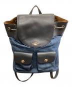 COACHコーチ）の古着「COACH　フローラル　ネイビー×インディゴ　デニム切替リュック」｜ネイビー×インディゴ