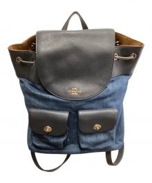 COACH（コーチ）の古着「COACH　フローラル　ネイビー×インディゴ　デニム切替リュック」｜ネイビー×インディゴ
