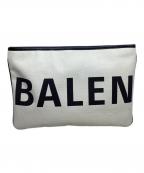 BALENCIAGAバレンシアガ）の古着「BALENCIAGA　シアリングロゴ　ホワイト×ブラック　ポーチ」｜ホワイト×ブラック