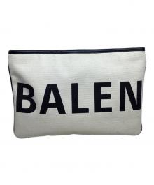 BALENCIAGA（バレンシアガ）の古着「BALENCIAGA　シアリングロゴ　ホワイト×ブラック　ポーチ」｜ホワイト×ブラック