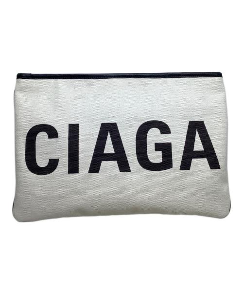 BALENCIAGA（バレンシアガ）BALENCIAGA (バレンシアガ) BALENCIAGA　シアリングロゴ　ホワイト×ブラック　ポーチ ホワイト×ブラックの古着・服飾アイテム