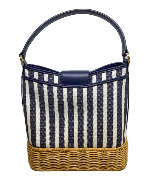 Kate Spade（ケイトスペード）Kate Spade (ケイトスペード) リーガンストライプキャンバスバケットバッグ ネイビー×ホワイトの古着・服飾アイテム