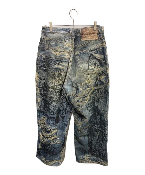 Acne studios（アクネ ストゥディオズ）Acne studios (アクネ ストゥディオズ) ACNE STUDIOS　インディゴ　転写プリント総柄ルーズフィットパンツ @ Π　デニムパンツ インディゴ サイズ:EUR 50の古着・服飾アイテム