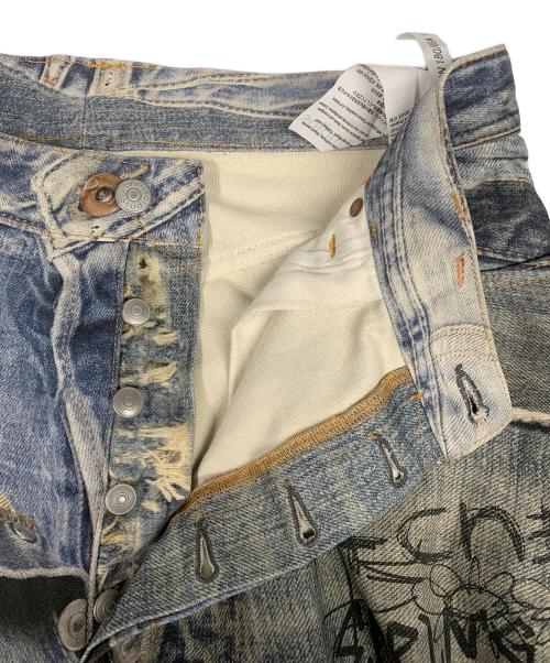 Acne studios（アクネ ストゥディオズ）Acne studios (アクネ ストゥディオズ) ACNE STUDIOS　インディゴ　転写プリント総柄ルーズフィットパンツ @ Π　デニムパンツ インディゴ サイズ:EUR 50の古着・服飾アイテム