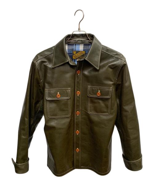 Y'2 leather（ワイツーレザー）Y'2 leather (ワイツーレザー) Y'2 LEATHER　オリーブ　OIL SOFT LEATHER SHIRTS 　レザージャケット オリーブ サイズ:SIZE 42の古着・服飾アイテム