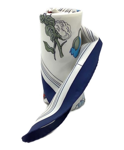 HERMES（エルメス）HERMES (エルメス) カレ90 Quai aux Fleurs 花咲く海岸通り シルクスカーフ ブルー×ホワイトの古着・服飾アイテム