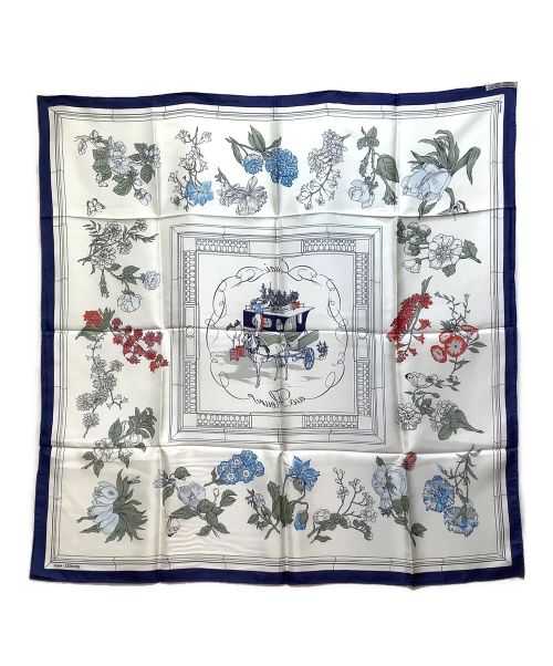 HERMES（エルメス）HERMES (エルメス) カレ90 Quai aux Fleurs 花咲く海岸通り シルクスカーフ ブルー×ホワイトの古着・服飾アイテム