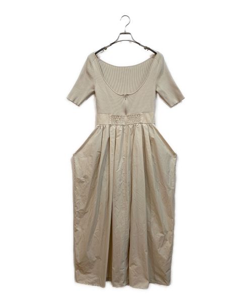 JILL STUART（ジルスチュアート）JILL STUART (ジルスチュアート) タフタドッキングニットドレス ベージュの古着・服飾アイテム
