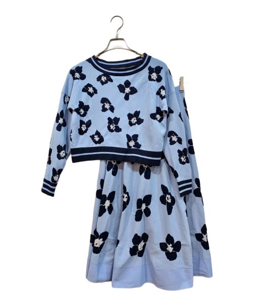 GRACE CONTINENTAL（（グレースコンチネンタル）GRACE CONTINENTAL (グレースコンチネンタル) フラワーニットジャガードトップ / フラワーニットジャガードスカート ブルー×ネイビー サイズ:36の古着・服飾アイテム