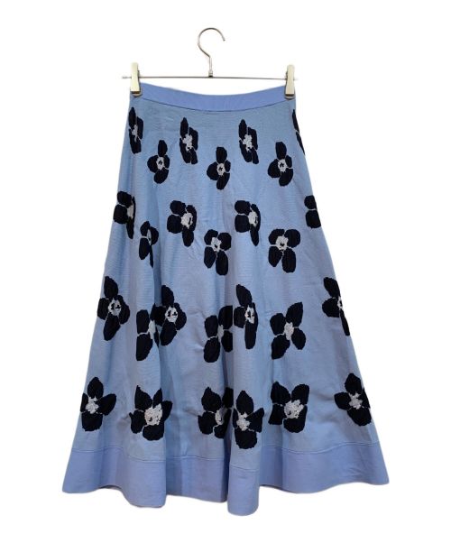 GRACE CONTINENTAL（（グレースコンチネンタル）GRACE CONTINENTAL (グレースコンチネンタル) フラワーニットジャガードトップ / フラワーニットジャガードスカート ブルー×ネイビー サイズ:36の古着・服飾アイテム
