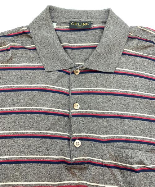 CELINE（セリーヌ）CELINE (セリーヌ) 長袖ポロシャツ グレー×レッド サイズ:Lの古着・服飾アイテム