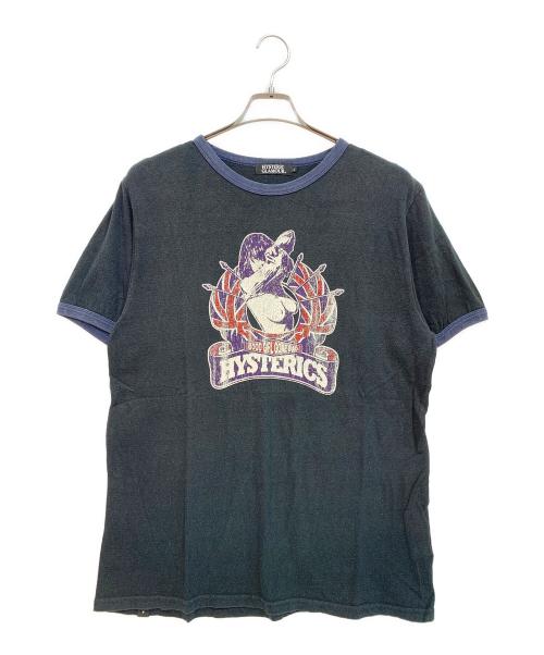 Hysteric Glamour（ヒステリックグラマー）Hysteric Glamour (ヒステリックグラマー) リンガーTシャツ ブラック×ネイビー サイズ:Lの古着・服飾アイテム