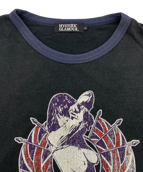 Hysteric Glamour（ヒステリックグラマー）Hysteric Glamour (ヒステリックグラマー) リンガーTシャツ ブラック×ネイビー サイズ:Lの古着・服飾アイテム