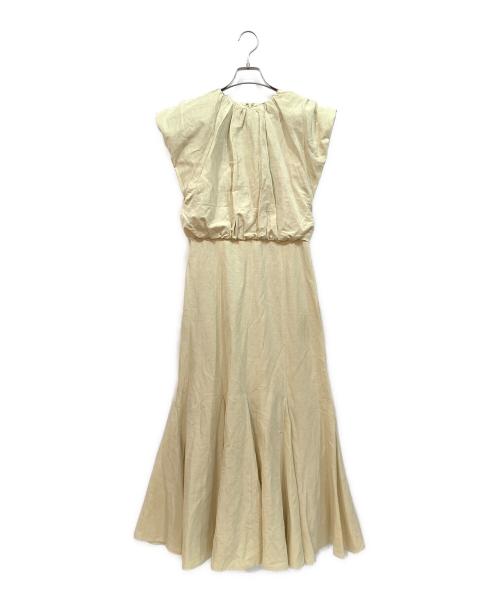 anuans（アニュアンス）anuans (アニュアンス) リネンブレンドバルーンショルダーワンピース ライトイエロー サイズ:Sの古着・服飾アイテム