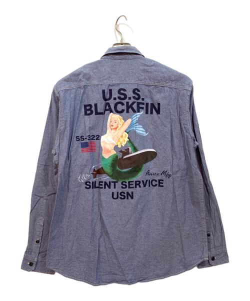 AVIREX（アヴィレックス）AVIREX (アヴィレックス) 長袖シャツ ブルー サイズ:2XLの古着・服飾アイテム