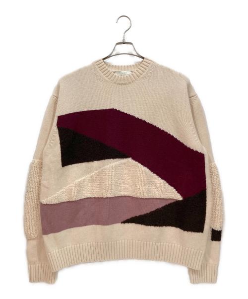 STUDIO NICHOLSON（スタジオ ニコルソン）STUDIO NICHOLSON (スタジオ ニコルソン) 厚手ニット アイボリー×パープル サイズ:M 未使用品の古着・服飾アイテム