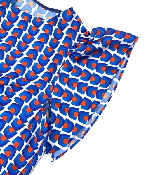 allureville（アルアバイル）allureville (アルアバイル) オプティカルプリントオフショルダーワンピース レッド×ブルー サイズ:2の古着・服飾アイテム