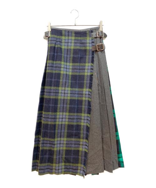 O’NEIL OF DUBLIN（オニールオブダブリン）O’NEIL OF DUBLIN (オニールオブダブリン) マキシ丈マルチコンビ キルトスカート ネイビー×グリーン サイズ:US6の古着・服飾アイテム