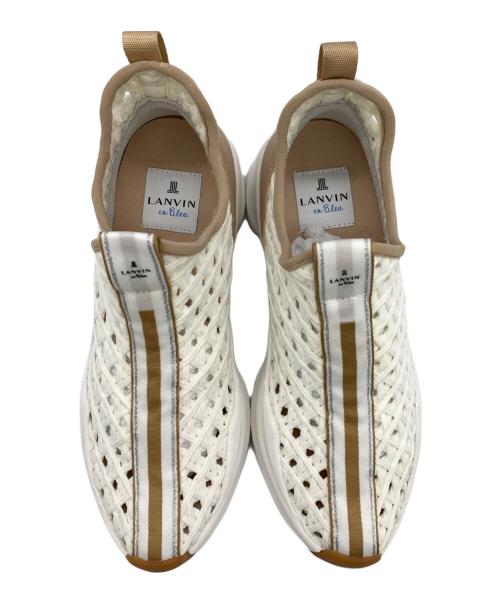 LANVIN en Bleu（ランバンオンブルー）LANVIN en Bleu (ランバンオンブルー) トラックソールメッシュスリッポンスニーカー ホワイト×ベージュ サイズ:23の古着・服飾アイテム