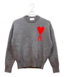 ami（アミ）の古着「オーバーサイズ ハートロゴ クルーネック ニット セーター」｜グレー