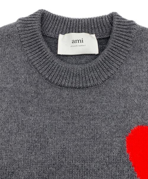 ami（アミ）ami (アミ) オーバーサイズ ハートロゴ クルーネック ニット セーター グレー サイズ:Sの古着・服飾アイテム
