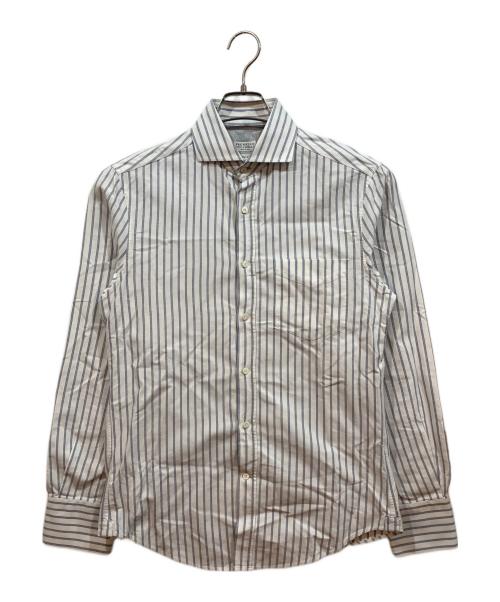BRUNELLO CUCINELLI（ブルネロクチネリ）BRUNELLO CUCINELLI (ブルネロクチネリ) 長袖シャツ ホワイト×ネイビー サイズ:XSの古着・服飾アイテム